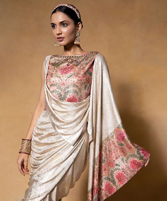 Ivory Silk Chiffon Draped Gown Design by Tarun Tahiliani at Pernia's Pop Up  Shop 2023