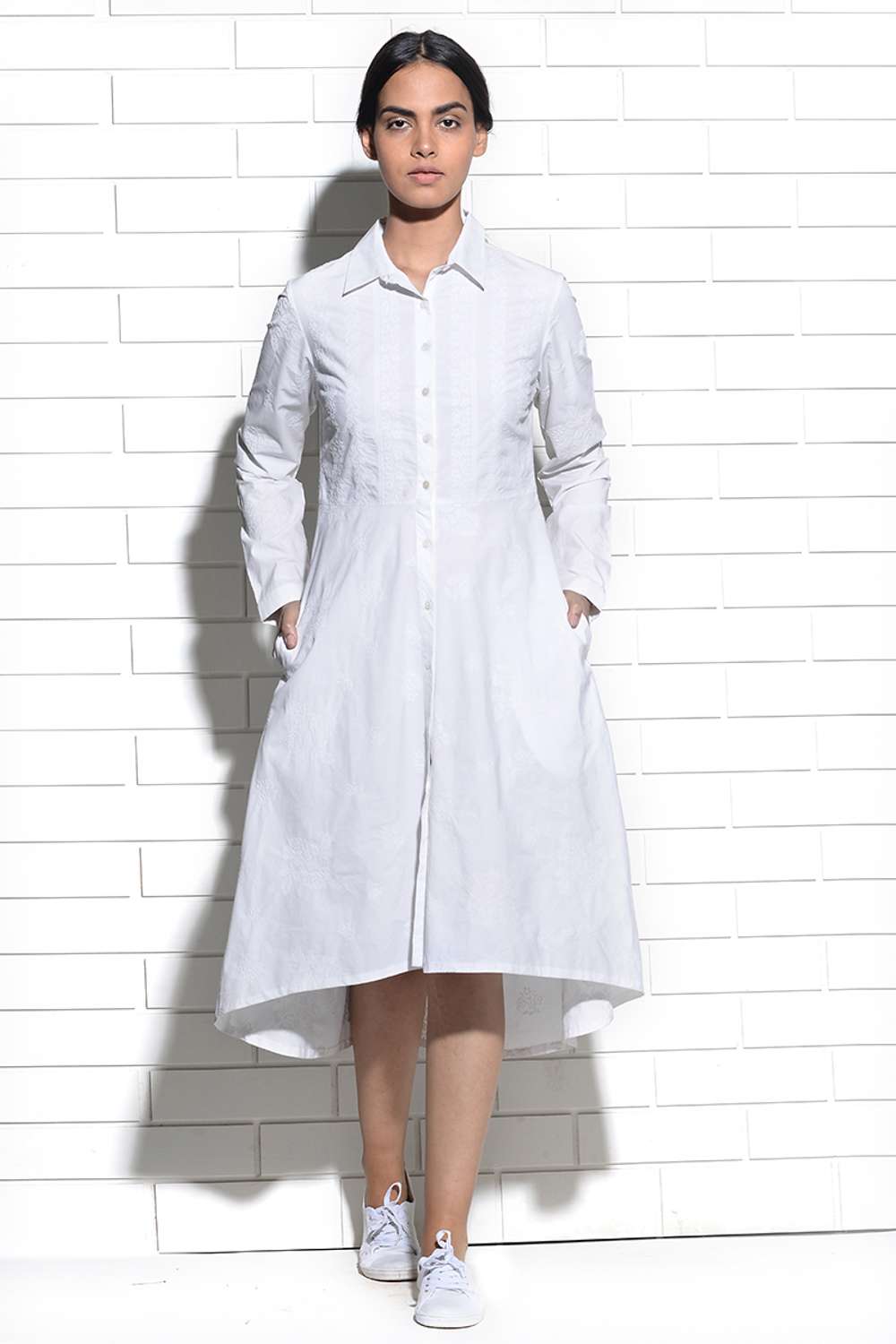 Buy White cotton asymmetric tunic dress -Designer Wear - Ensemble