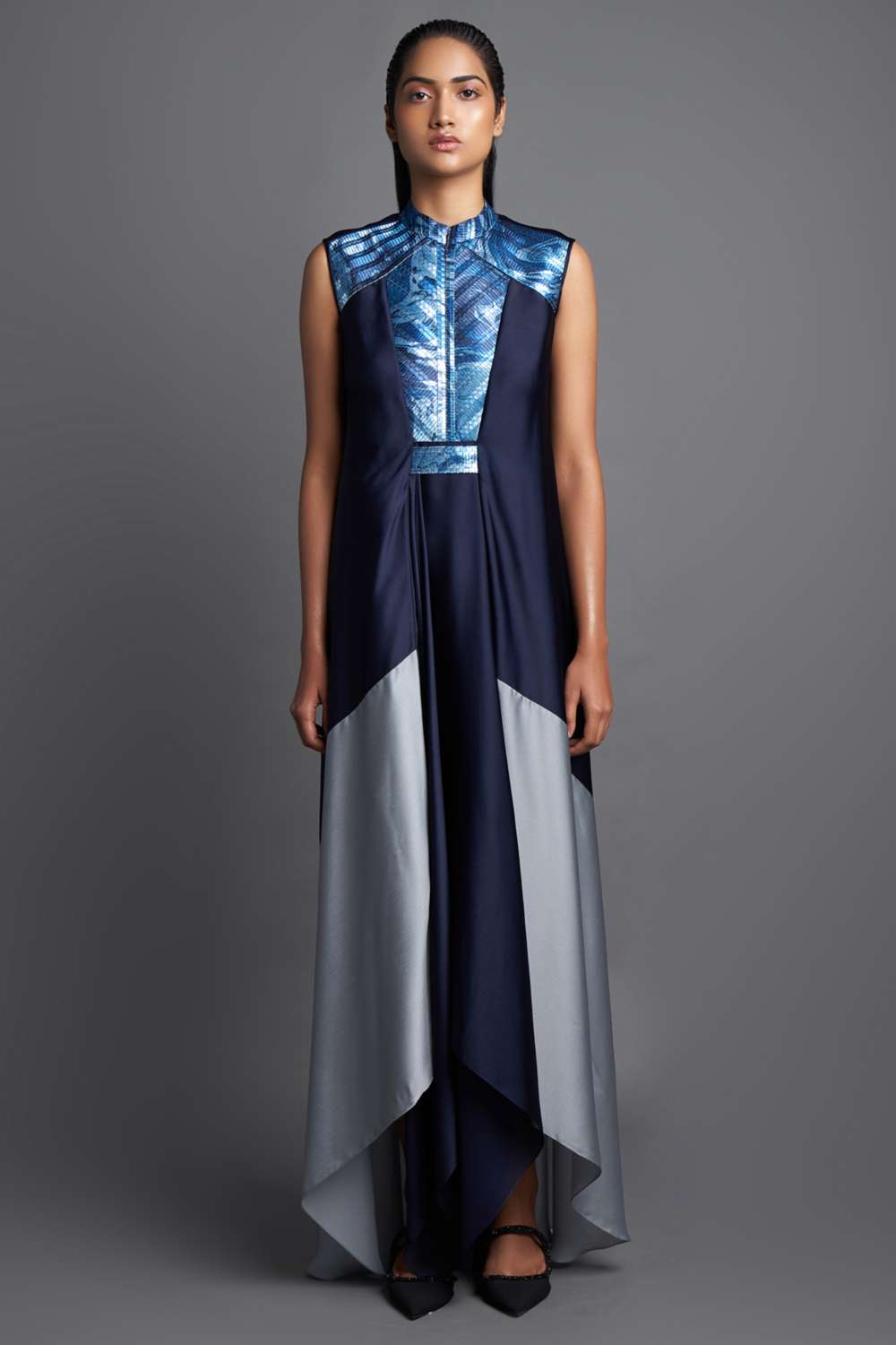 Ink Blue Hand Woven Structured Gown  Amit Aggarwal  KYNAH