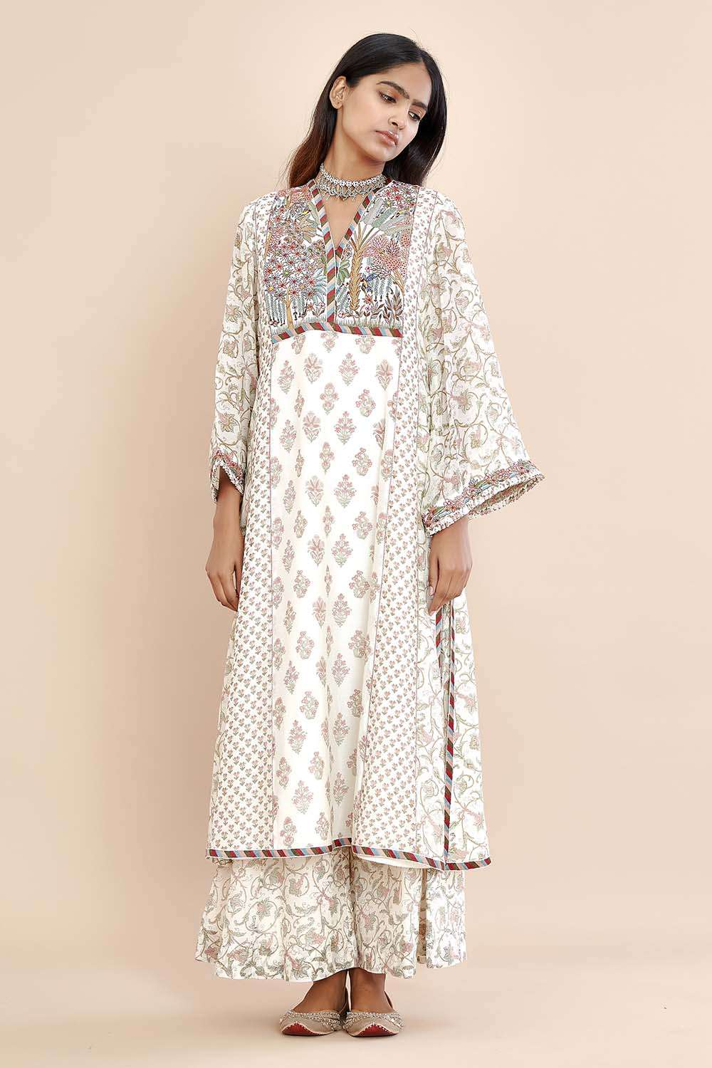 Buy Pale pink panelled kurta with umbrella sleeves -Designer Wear ...