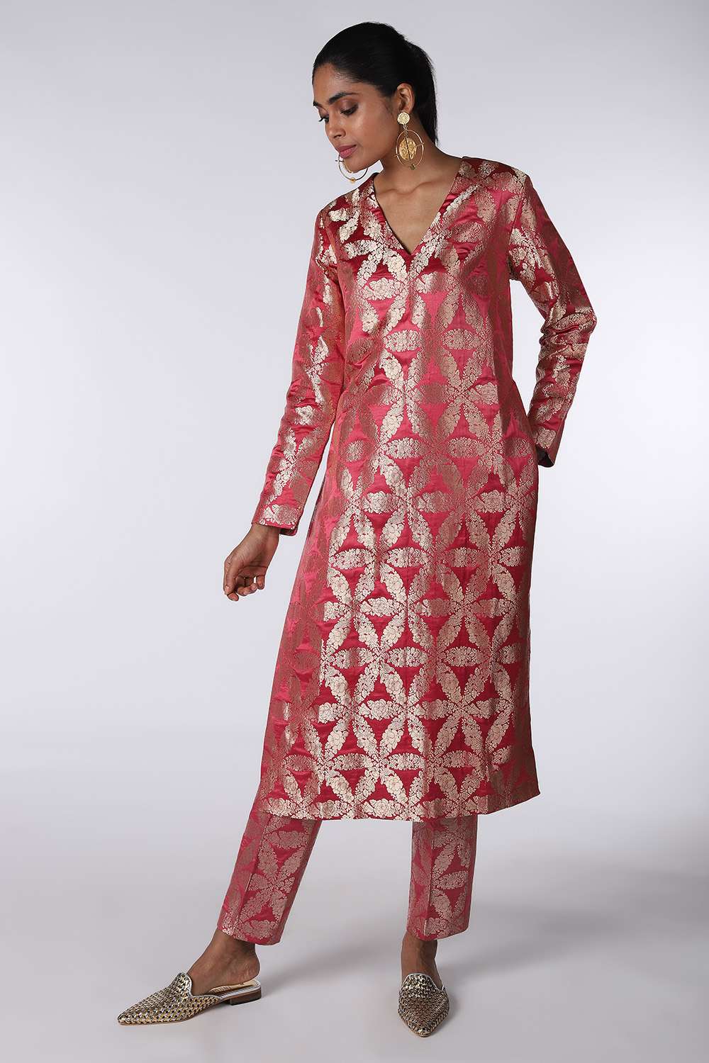 Mulberry Pink Silk Brocade Pant Set Design by Kshitij Jalori at Pernias  Pop Up Shop 2023