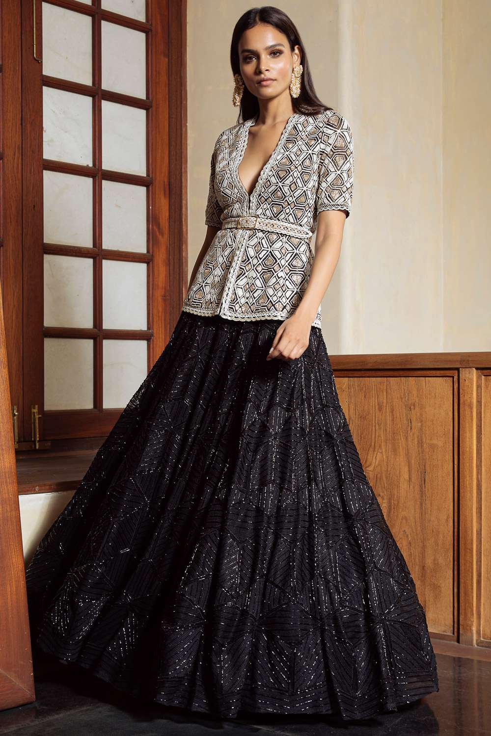 Raas Peplum Top and Gold Brocade Lehenga Set – Swati Vijaivargie