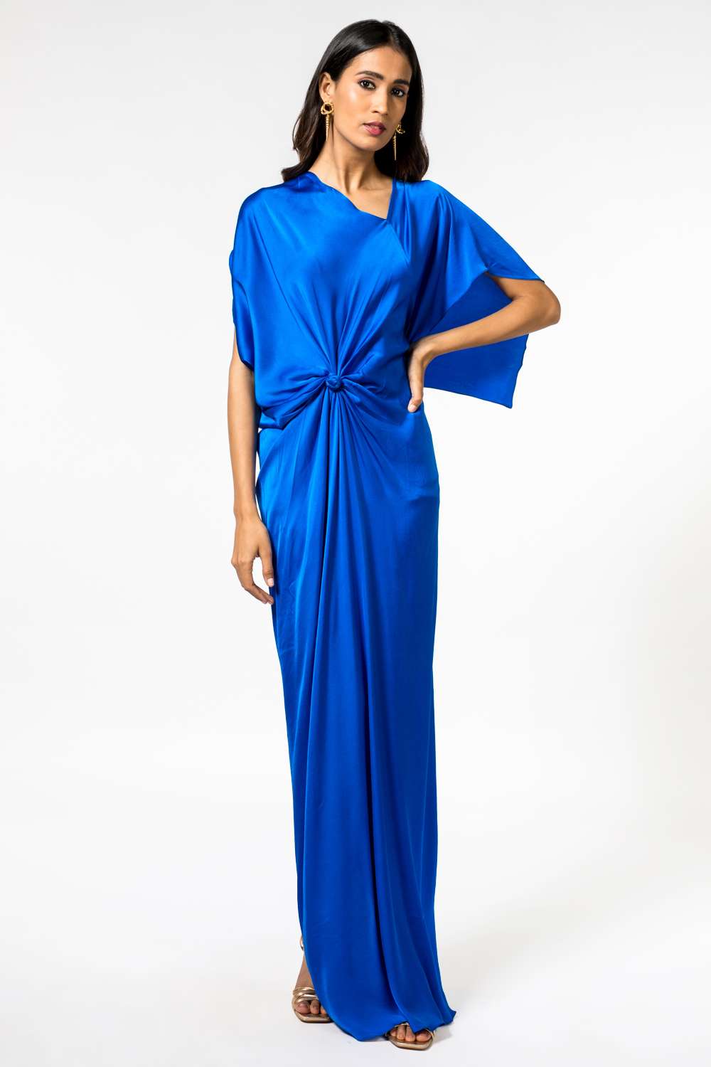 Egyptian Blue Bead  Sequin Hand Embroidered Silk Satin Gown  Talking  Threads