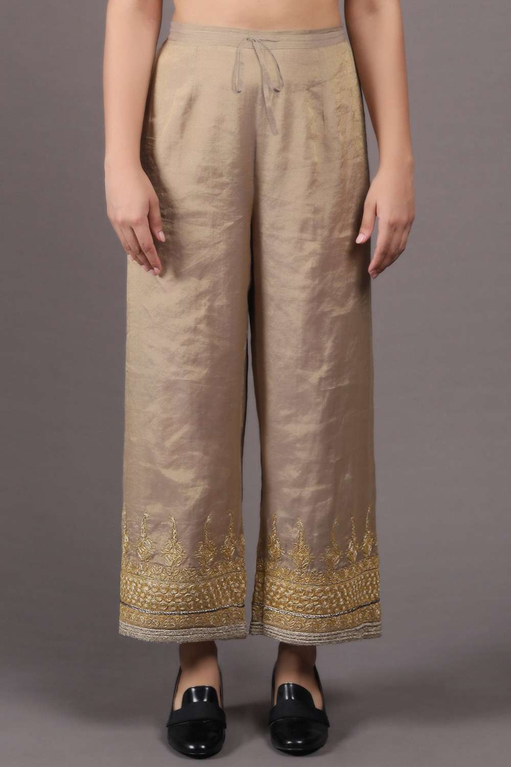 Buy Black Cotton Flex Embellished Hakoba Pants Online in India