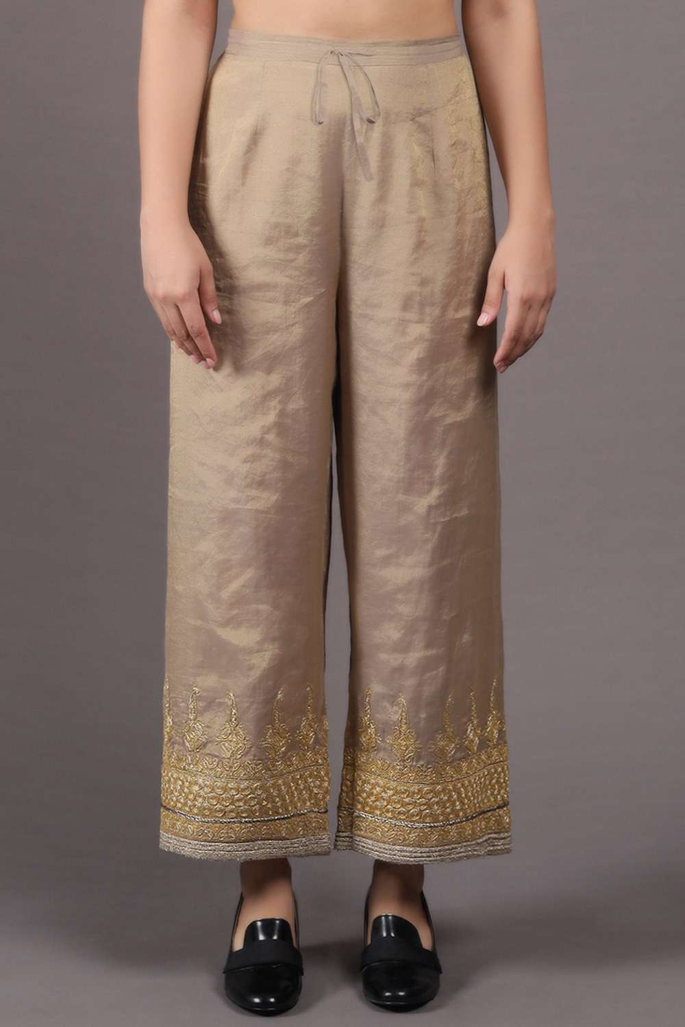 Buy Golden Solid Palazzos Online - Aurelia