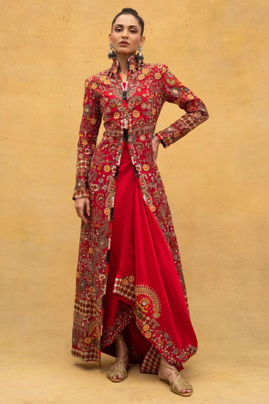 Buy Ecru Bomber Jacket  Red Kalidar Skirt Set Online  W for Woman