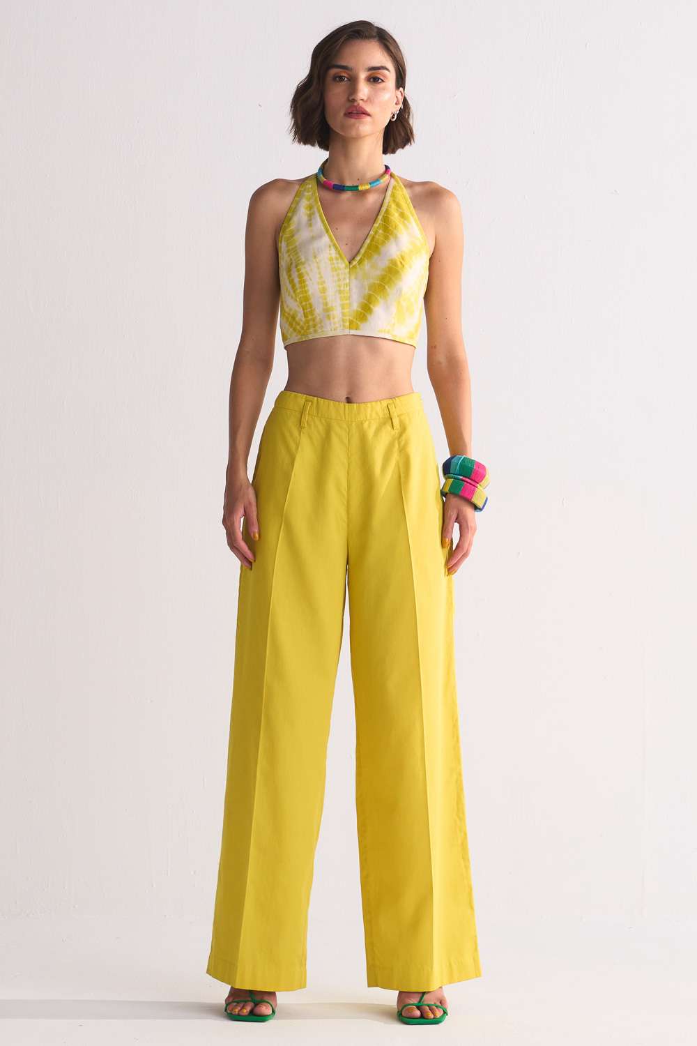 Buy Yellow straight pants Designer Wear  Ensemble