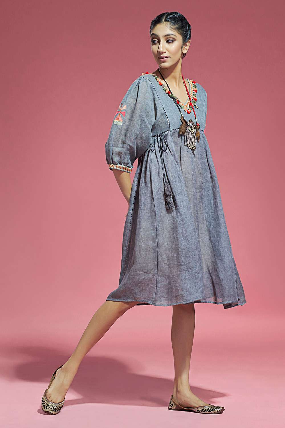 Buy Dark grey linen tunic dress -Designer Wear - Ensemble