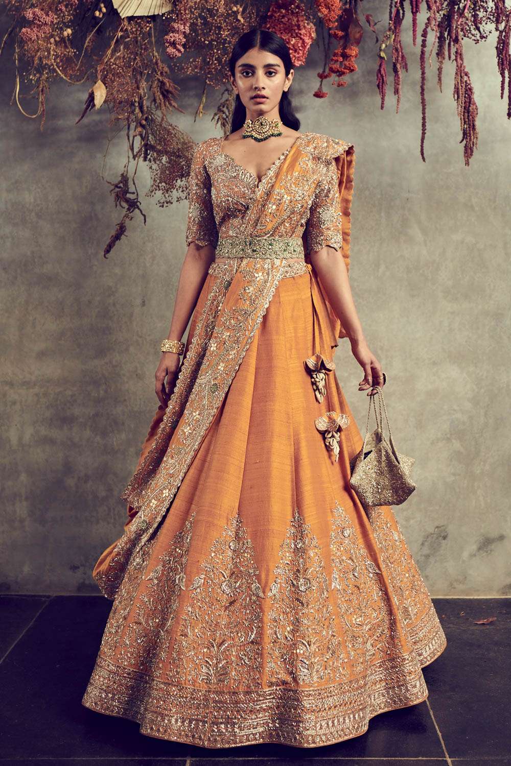 Buy Mango yellow embroidered lehenga set -Designer Wear - Ensemble