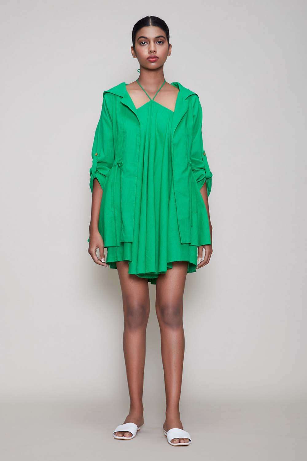 Buy Green halter neck dress \u0026 jacket 