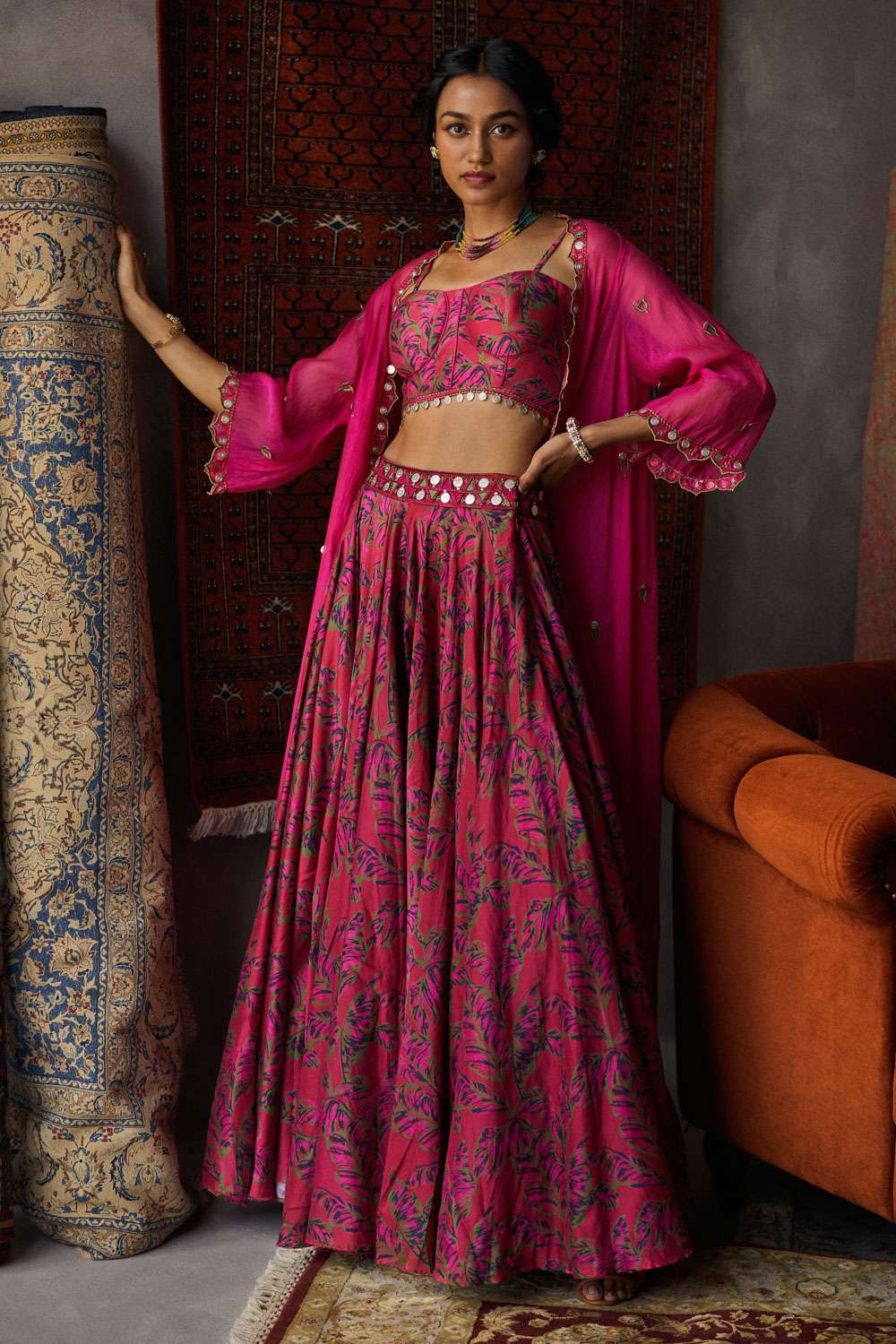 Ivory Embroidered Chanderi Lehenga Set - Rohit Bal