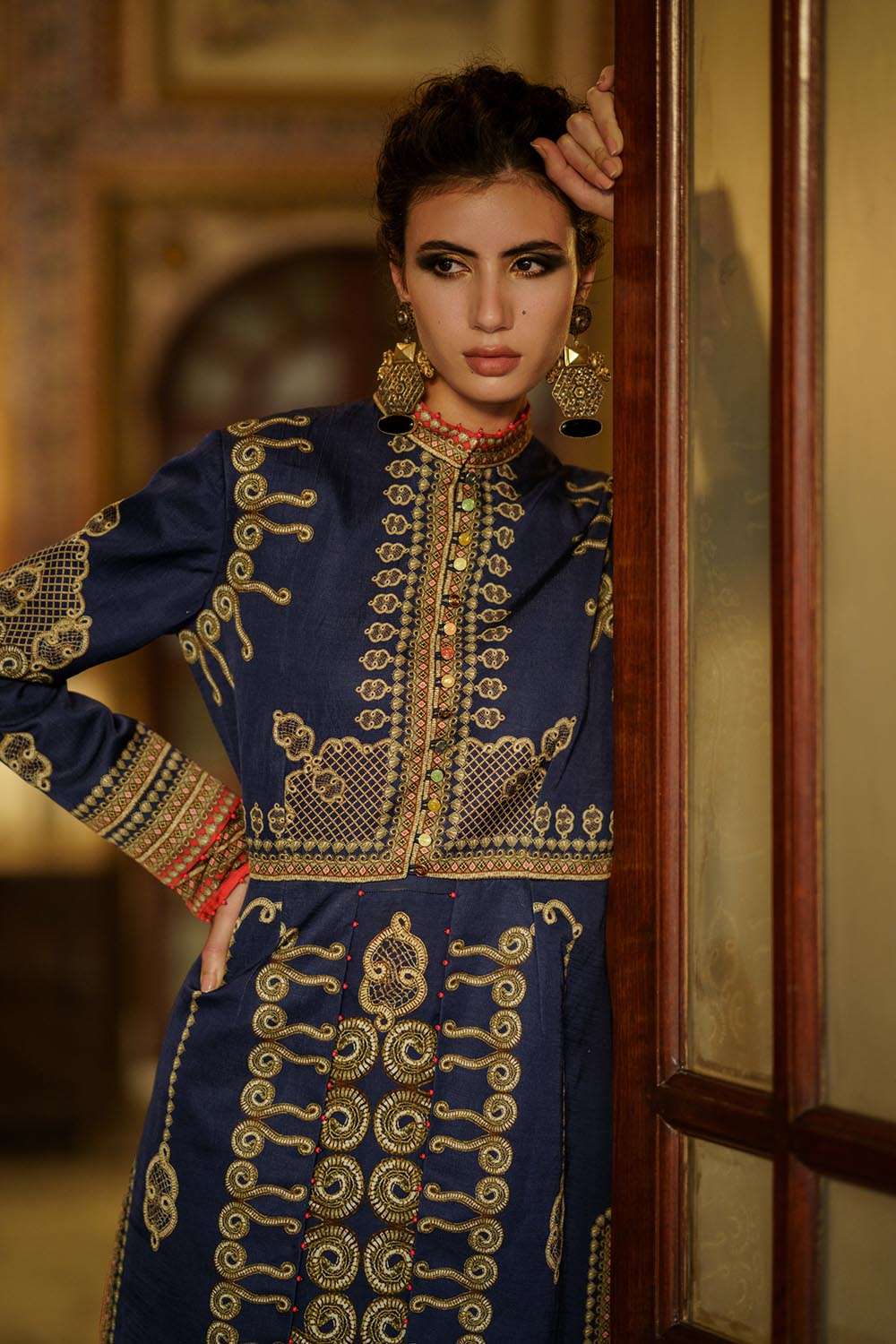 Navy blue silk jacket hot sale