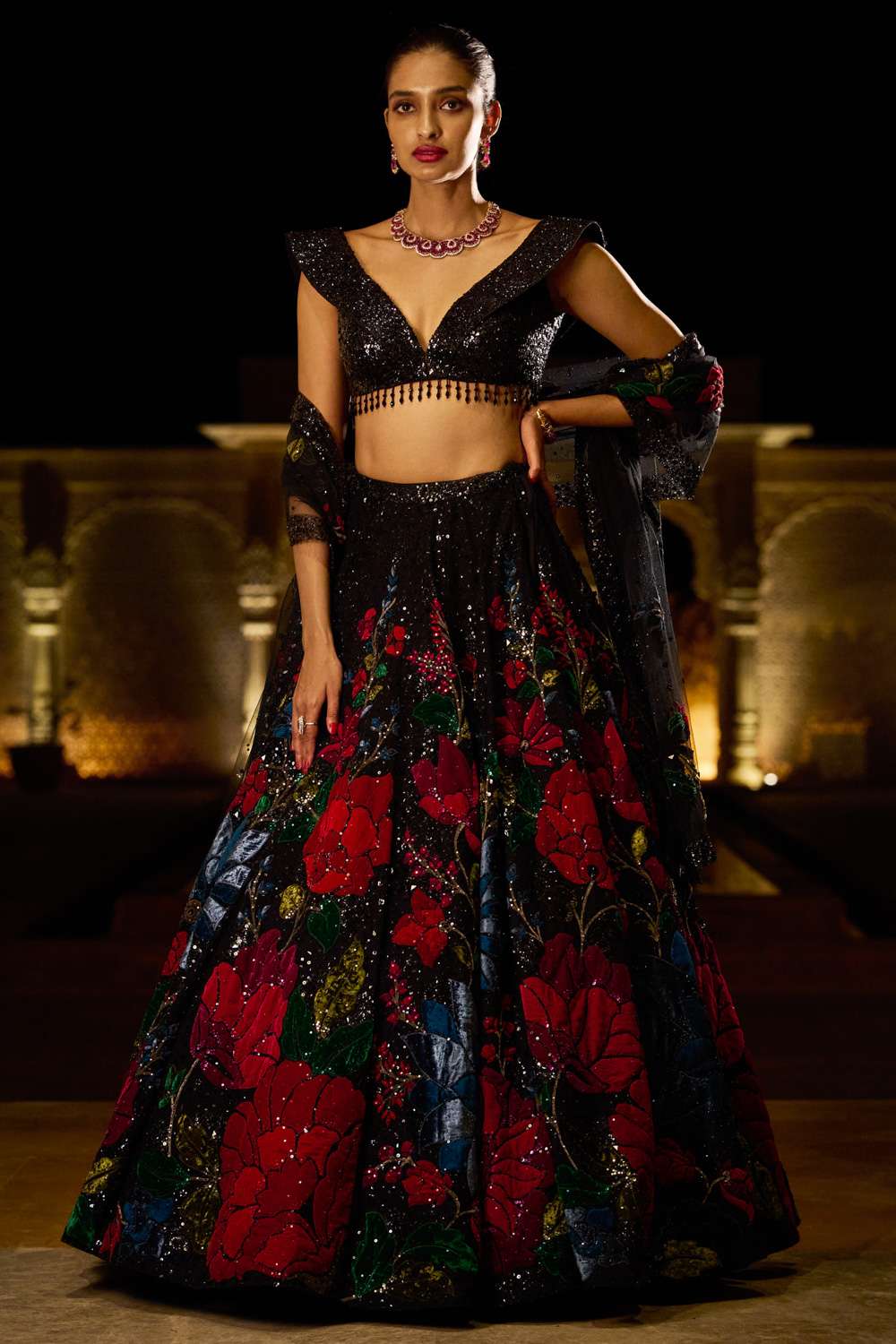 Marvelous Navy Blue Sequins Georgette Party Wear Lehenga Choli - Zeel  Clothing - Medium