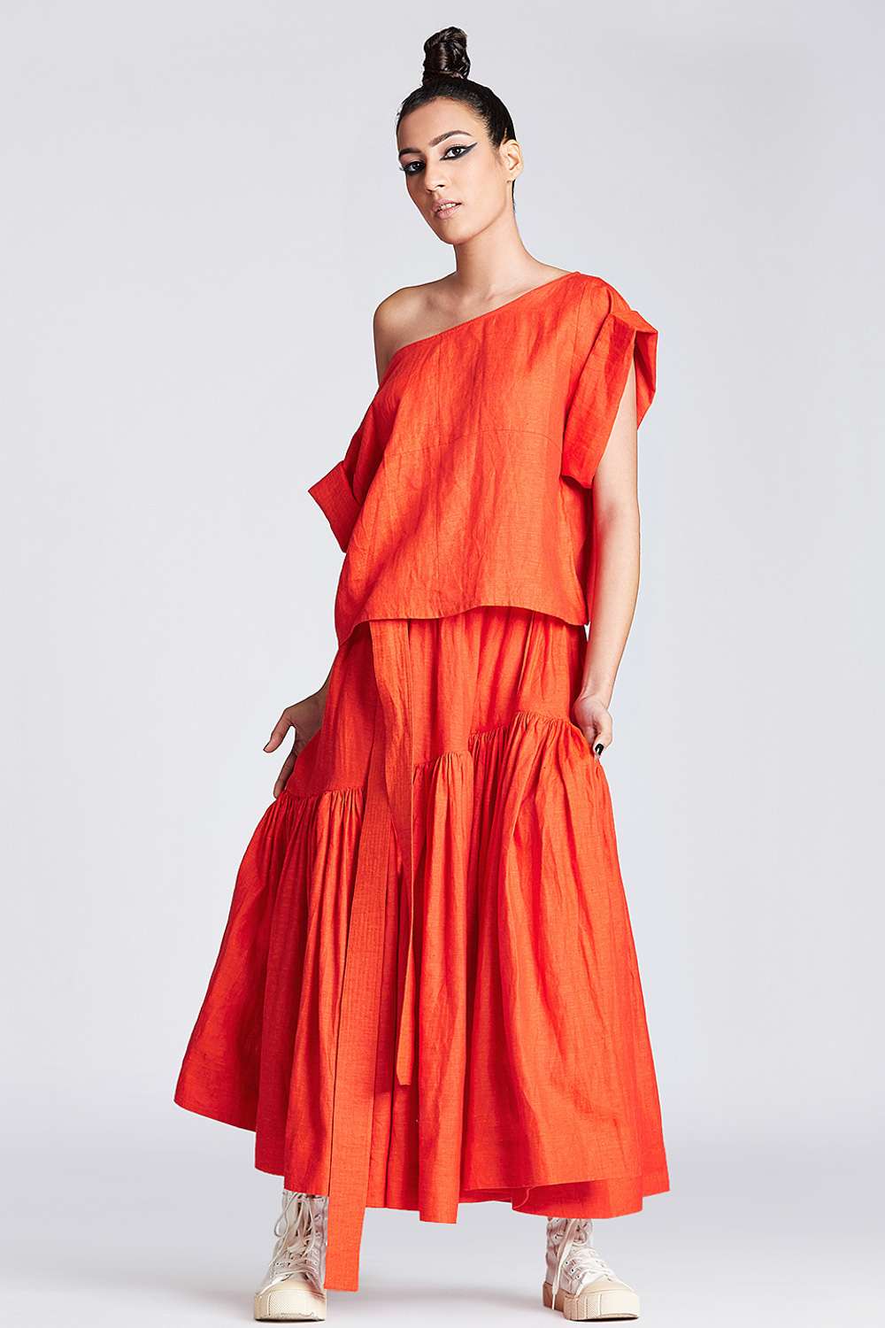 Amalie The Label  Linen Ruffle Hem Mini Skirt in Orange Pop  Showpo NZ