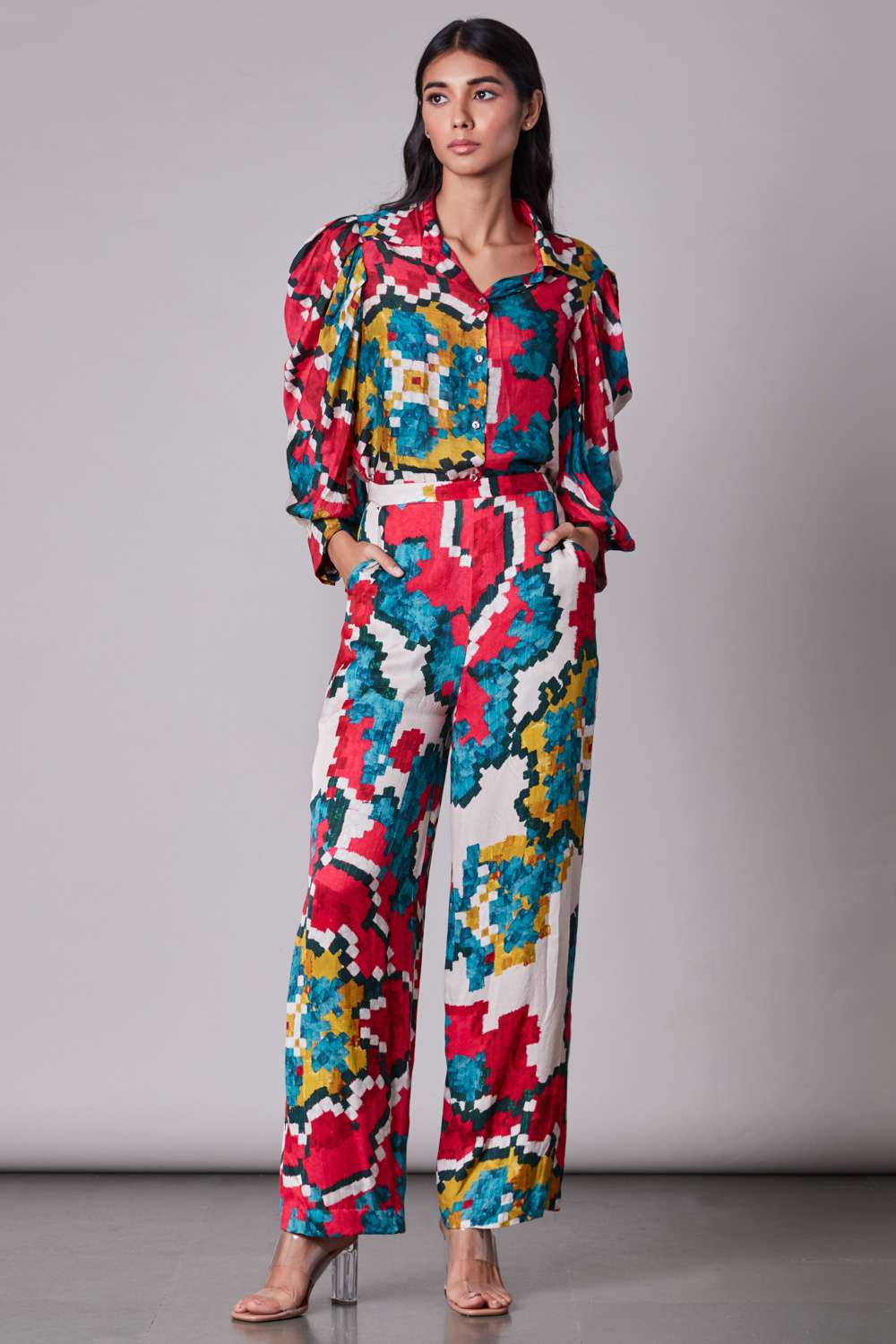 Buy FEBo6 Green Silk Saturday Bell Bottom Trouser Online  Aza Fashions