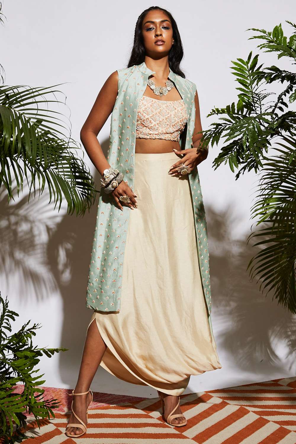 Buy Beige drape skirt with bustier 