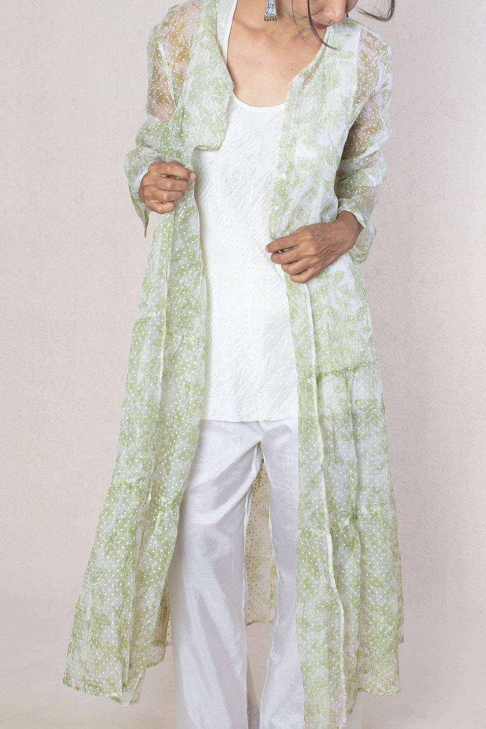 Buy Mogra printed long sheer jacket 