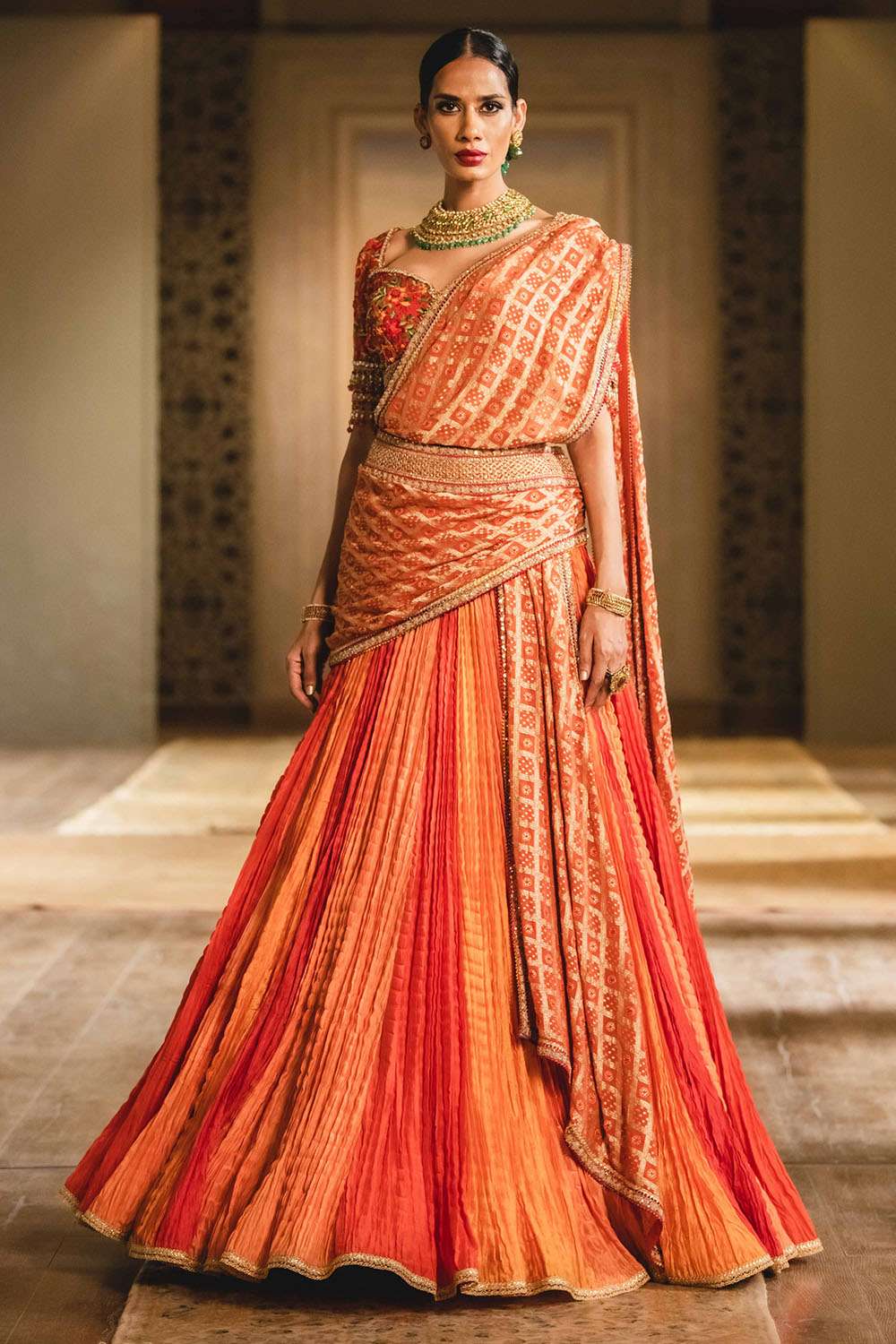 Buy Multi Colored Crush Satin Silk Fabric Festive Wear Lehenga Choli Online  - LEHV3035 | Appelle Fashion
