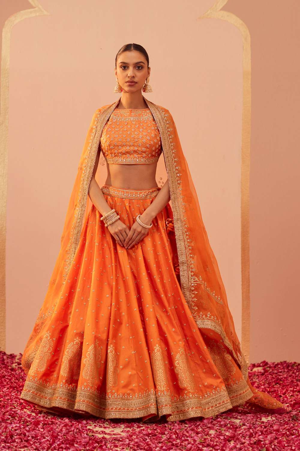 Buy Sheetal Batra Soft Orange BLOUSE & LEHENGA - BANGALORE SILK