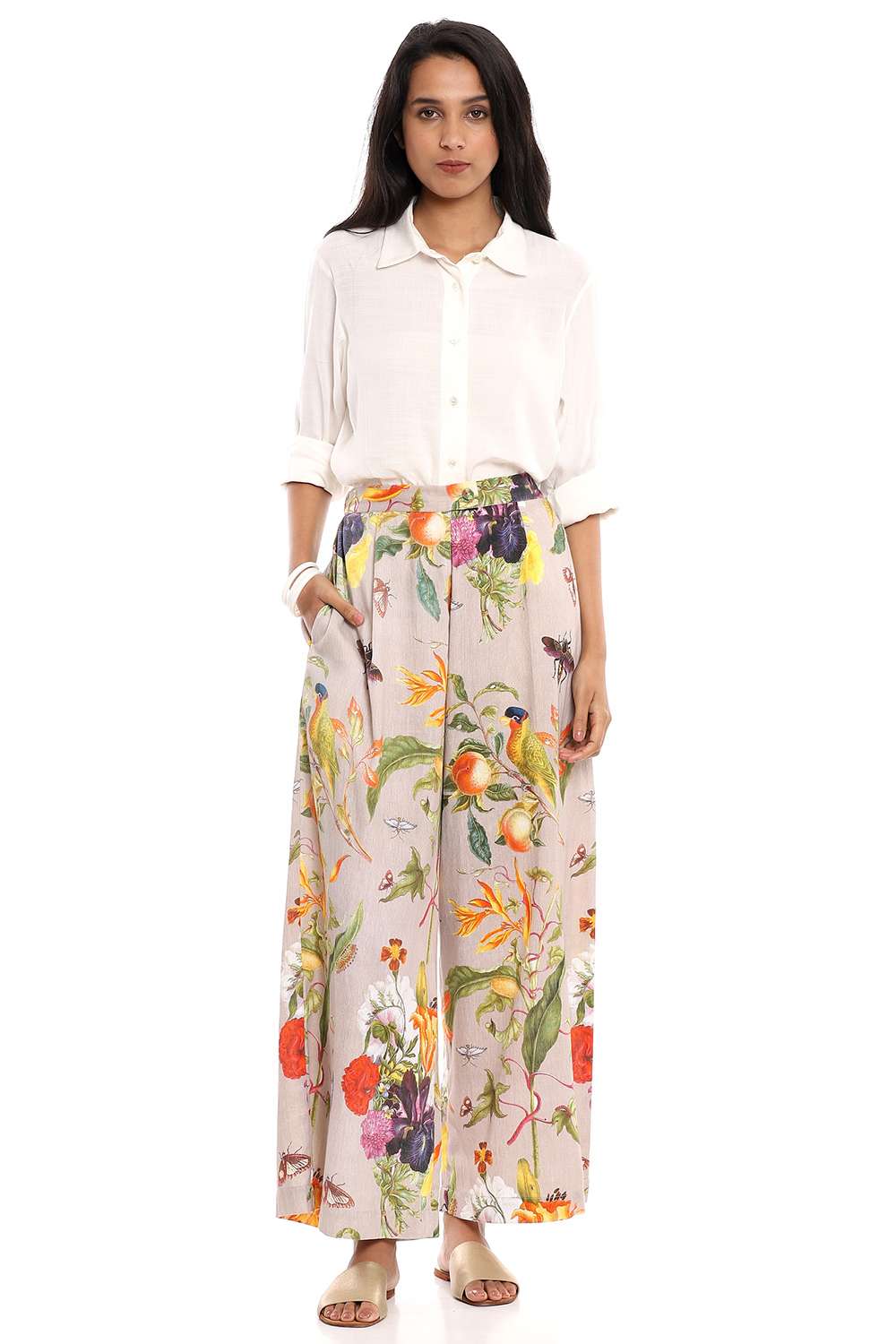 Buy Abraham  Thakore Beige Tropical Print Pants for Women Online  Tata  CLiQ Luxury