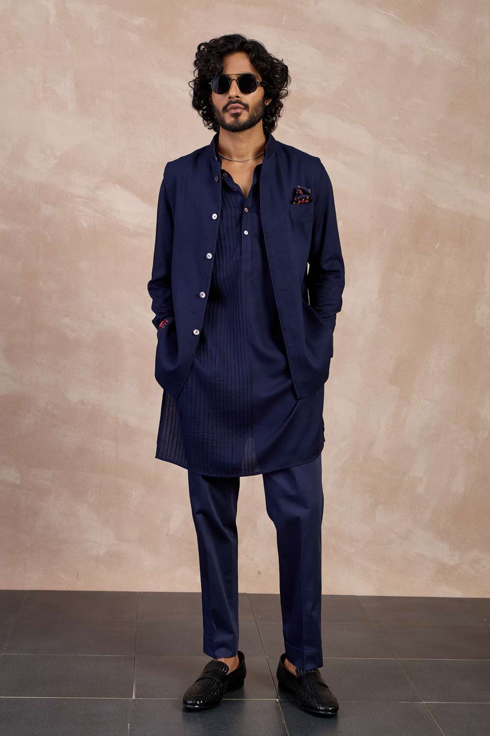 Buy Arjan Dugal Soft Blue Viscose + Cotton Satin Jacket Sets