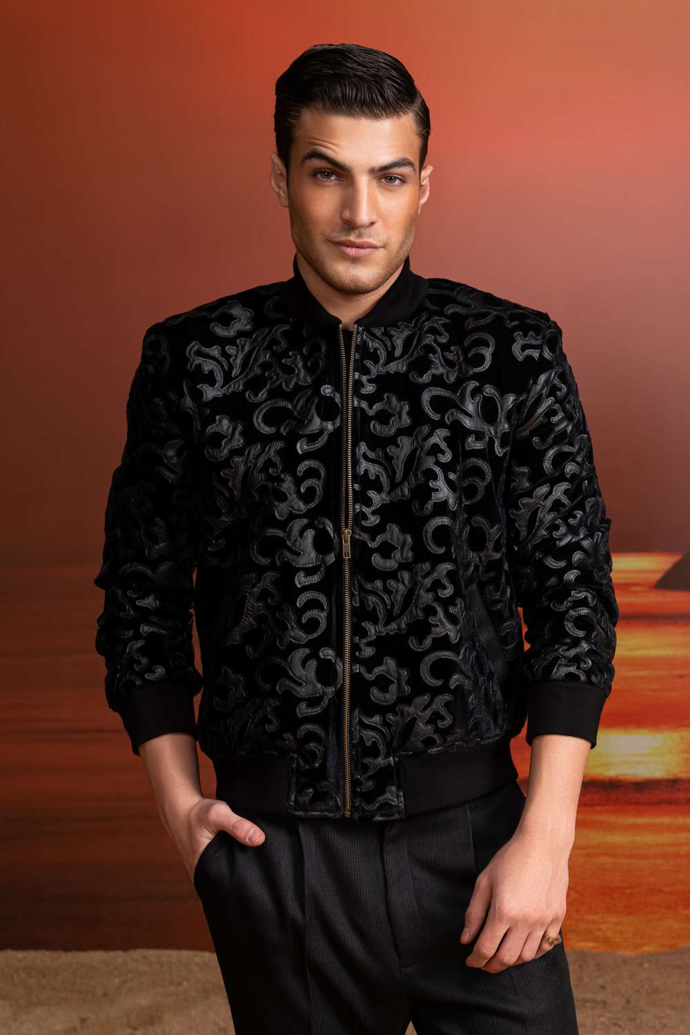 Buy Nikita Mhaisalkar Men Soft Black Applique Velvet Outer Wear