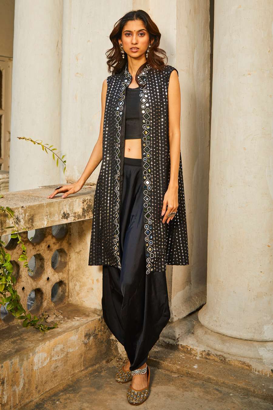 Buy Twenty Nine Soft Black Georgette Mirrorwork Outer Wear