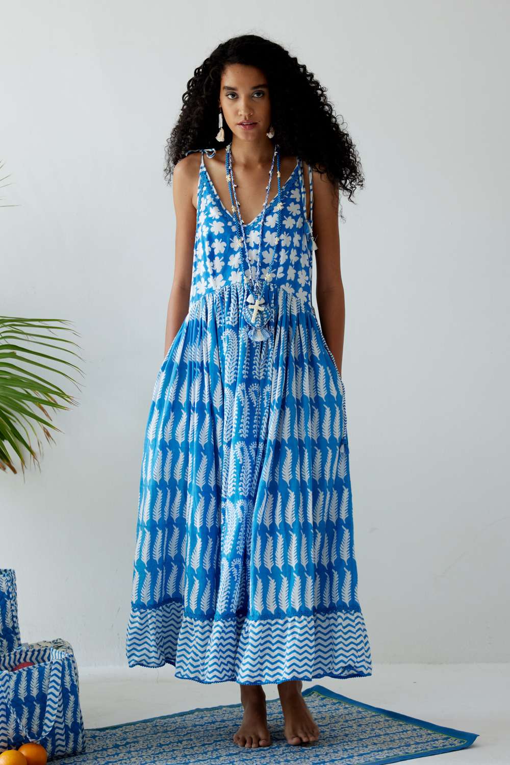 ワンピース Blue tweed papillon chain flare dress 17625pjn9-1_2.jpg
