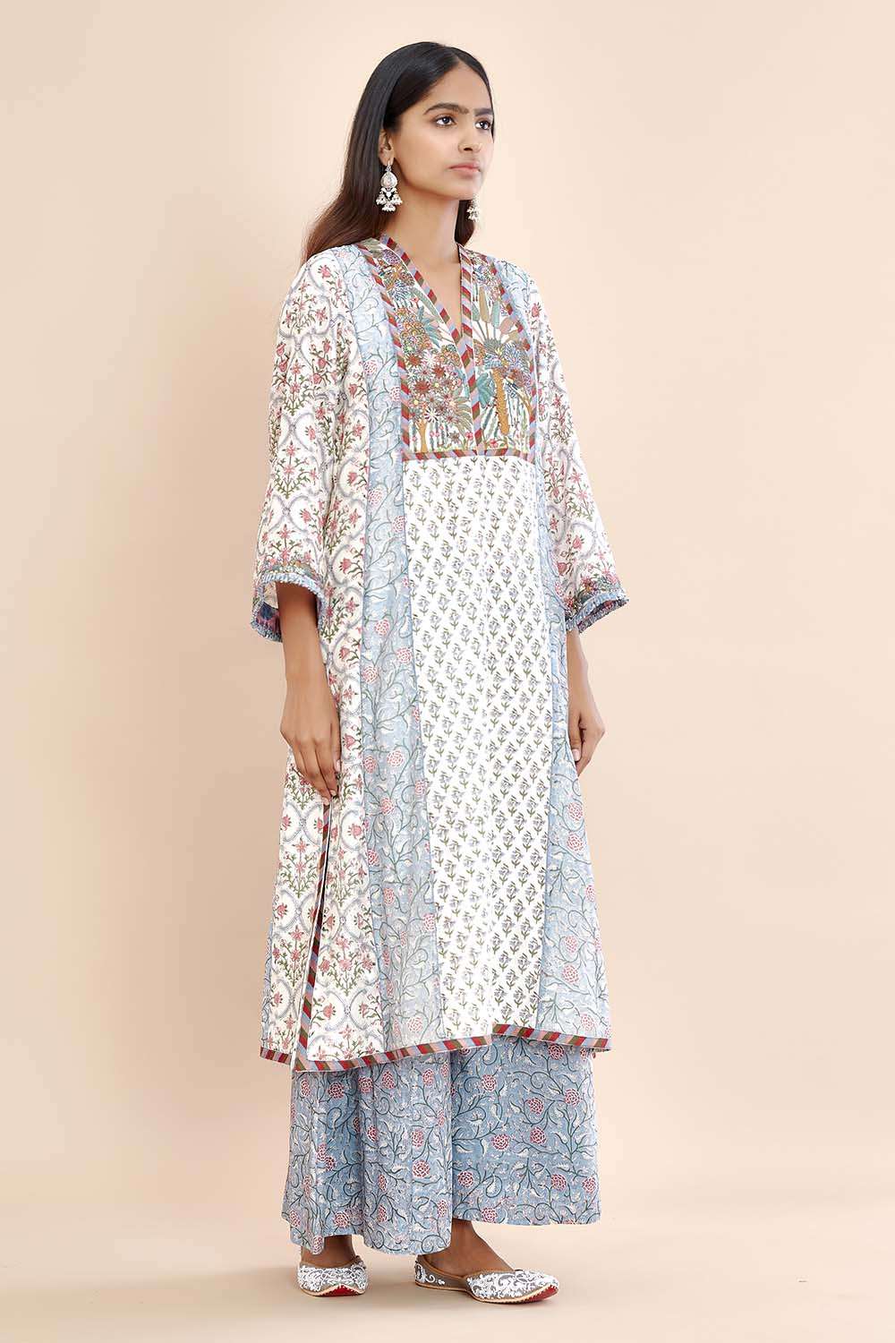 Buy Mist blue panelled kurta with umbrella sleeves -Designer Wear ...
