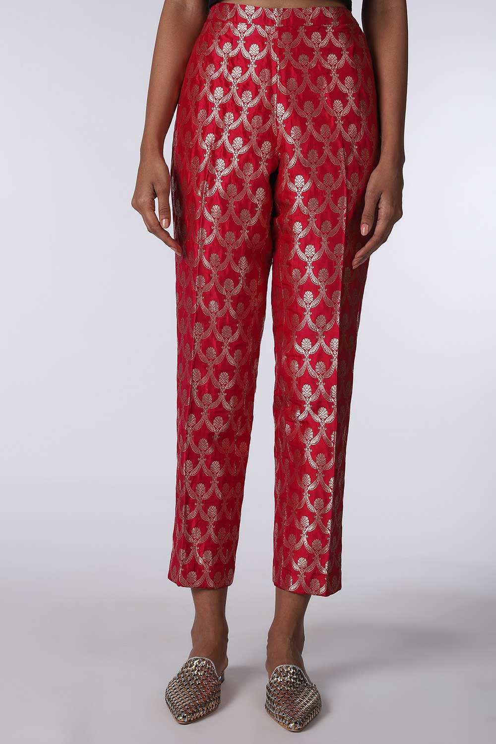Buy Pink Brocade Chanderi Kurta with Pants Set of 2   VJ100MAR101KPREDVJ100MAR  The loom