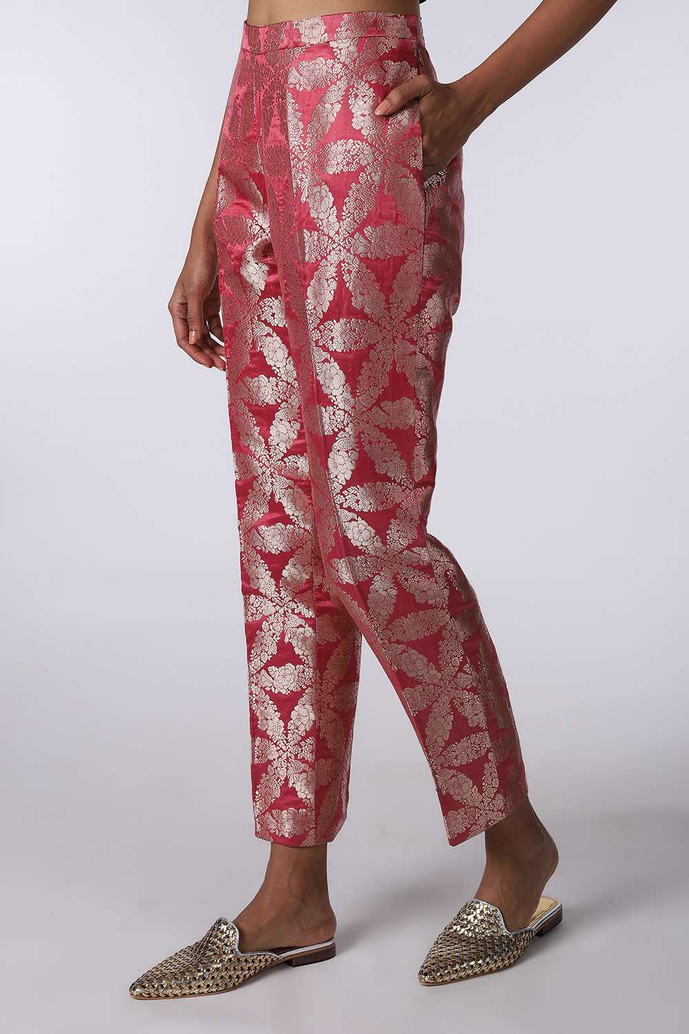 OffWhite Abla Silk Embroidered High Low Kurta With Hot Pink Brocade  Constructed Pant