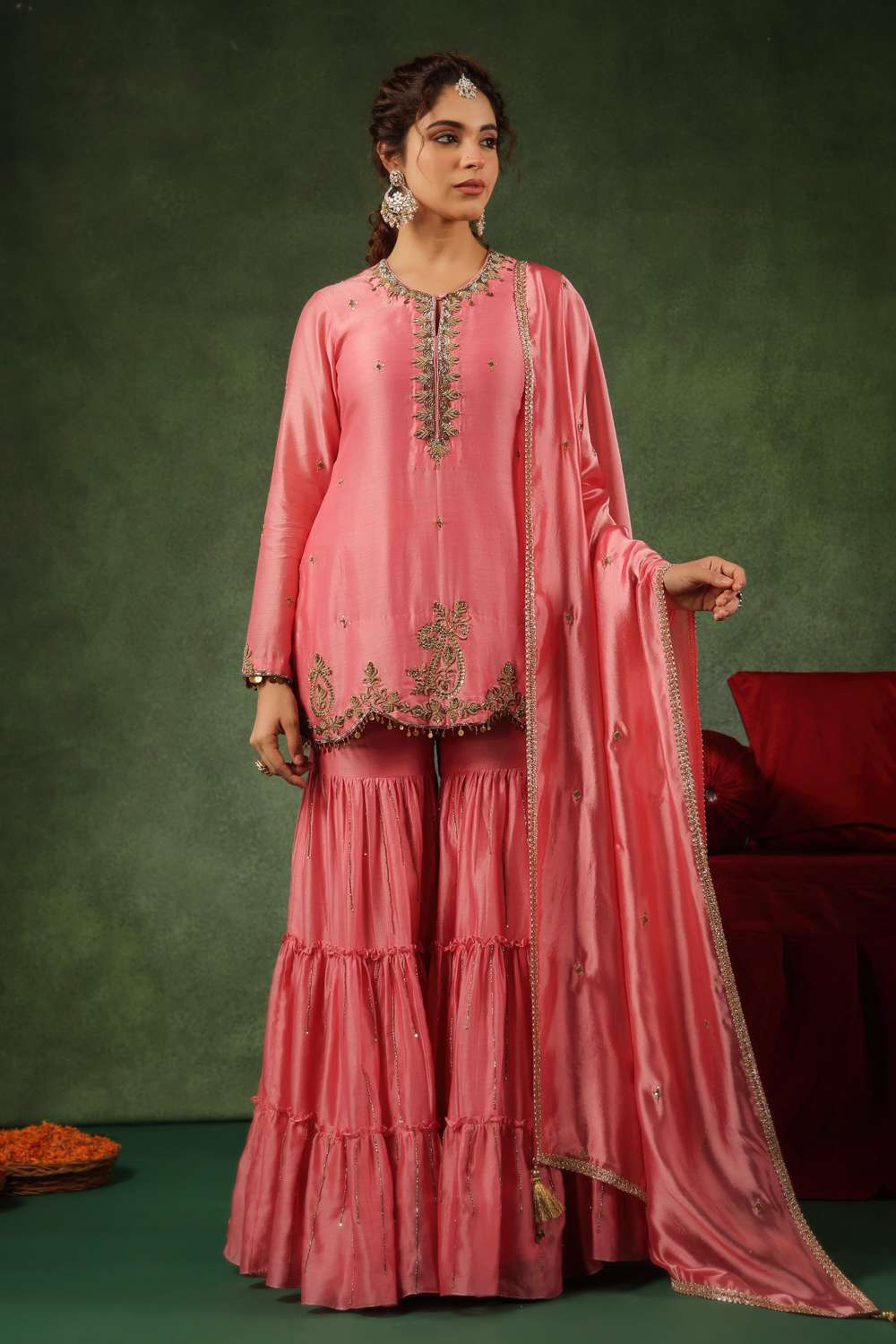 Buy Niti Bothra Soft Pink Silk Chanderi & Organza Zardozi Sharara Sets