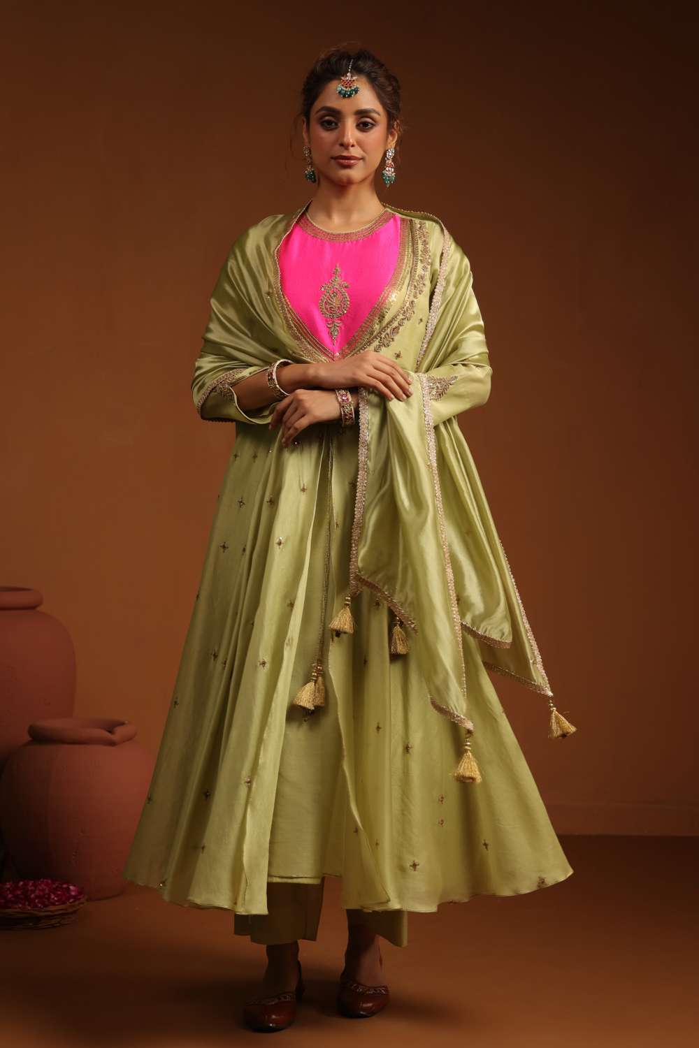 Green Pink Sab Pakeezah Kalidaar Anarkali Set