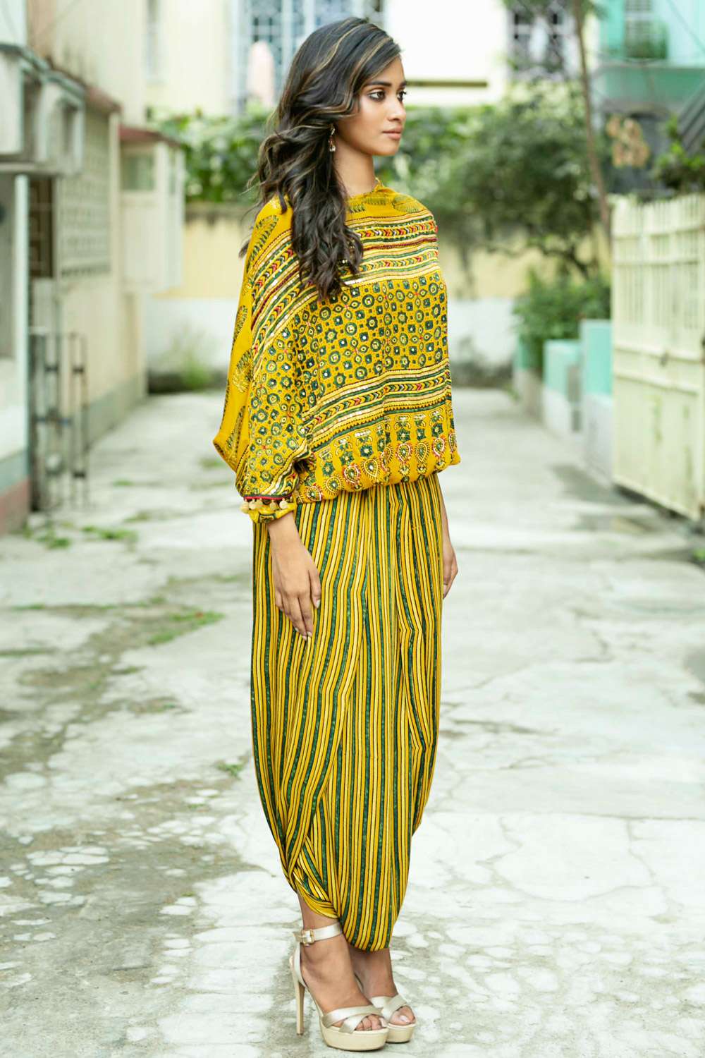 Long Peplum Top With Dhoti Skirt Set - VitansEthnics