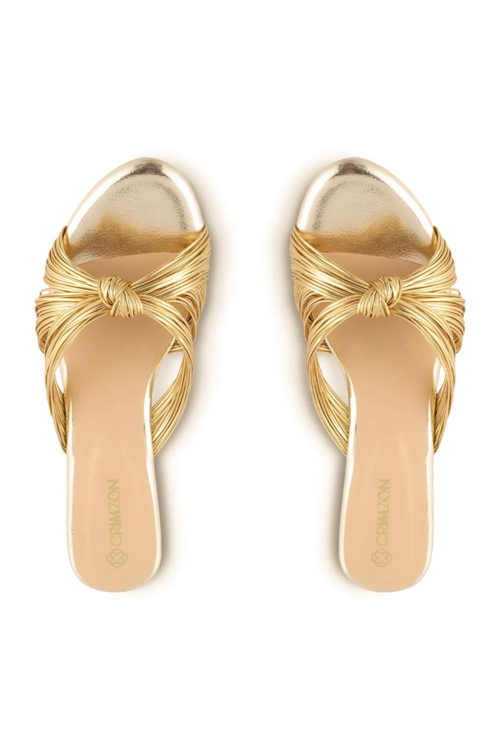 Buy Gold Faux Leather Elyse Criss-Cross Straps Wedges -Designer