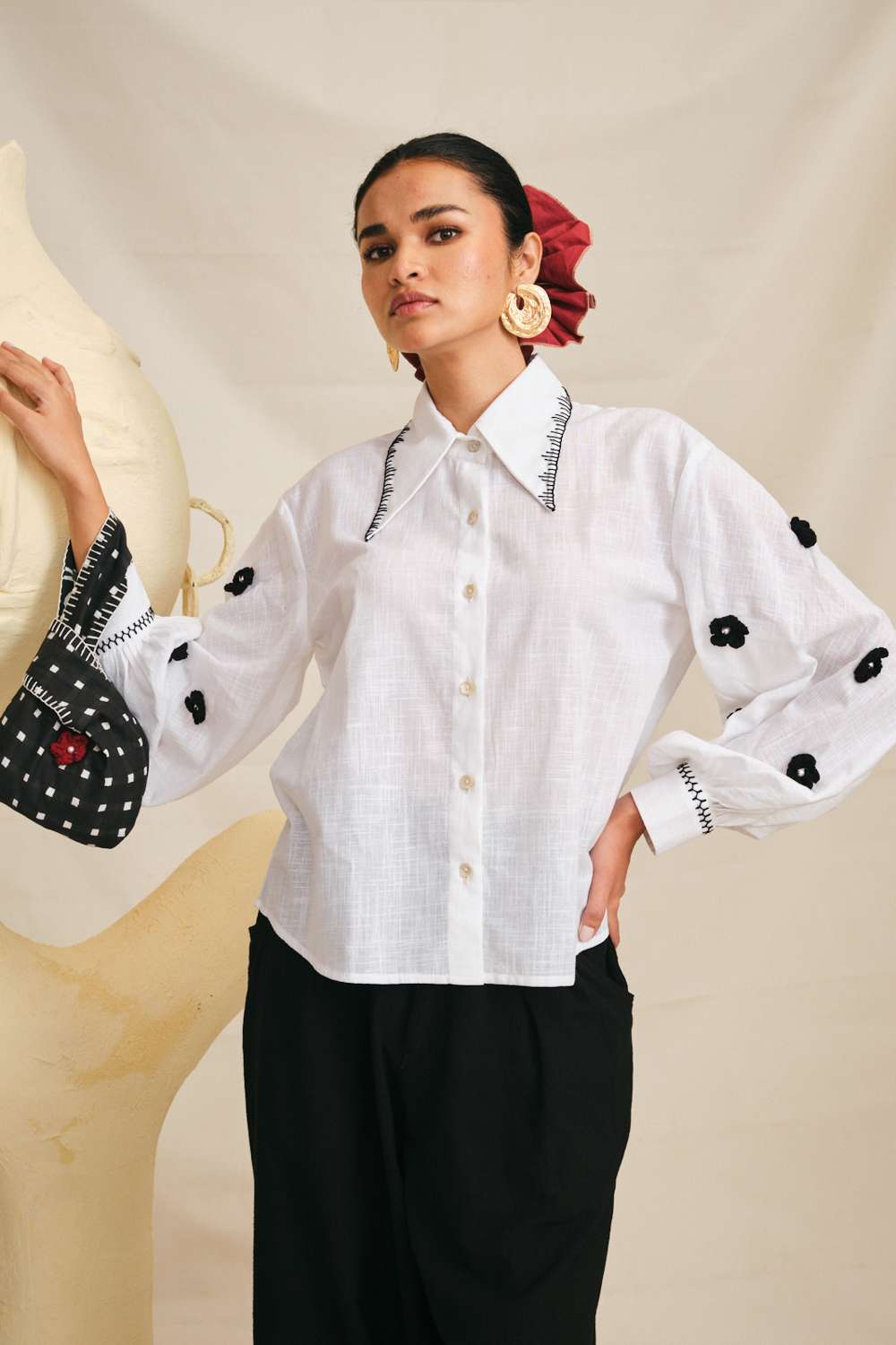 Buy JODI Soft White cotton Hand-Embroidered Tops