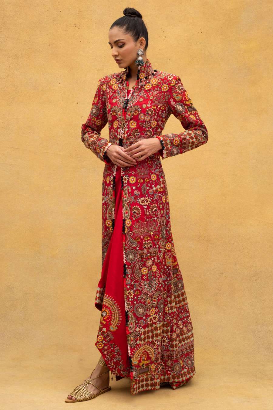 Buy Red embellished long jacket  an asymmetric skirt Designer Wear   Ensemble