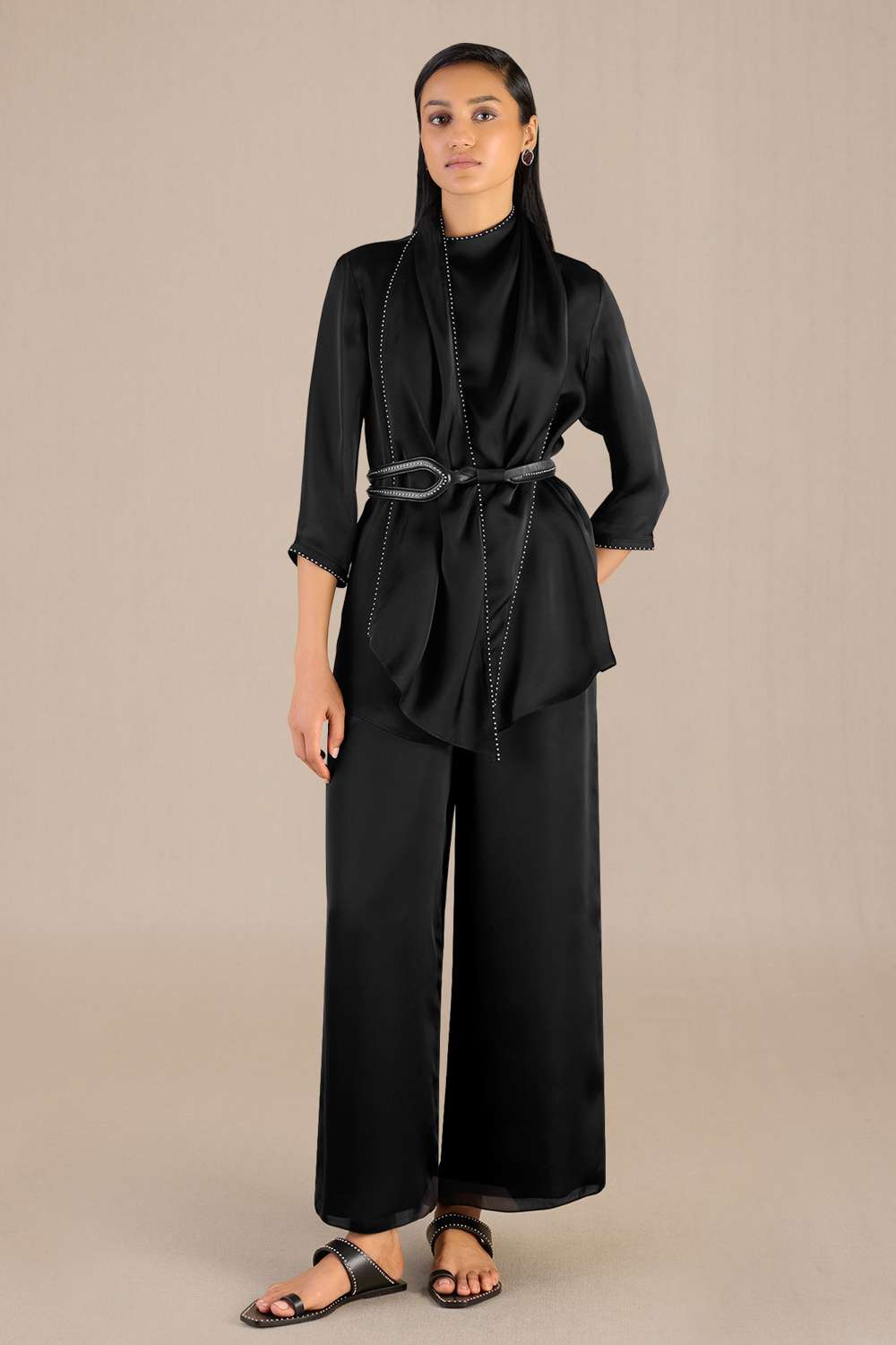 Buy AMPM Soft Black Satin Organza Coordinate Sets