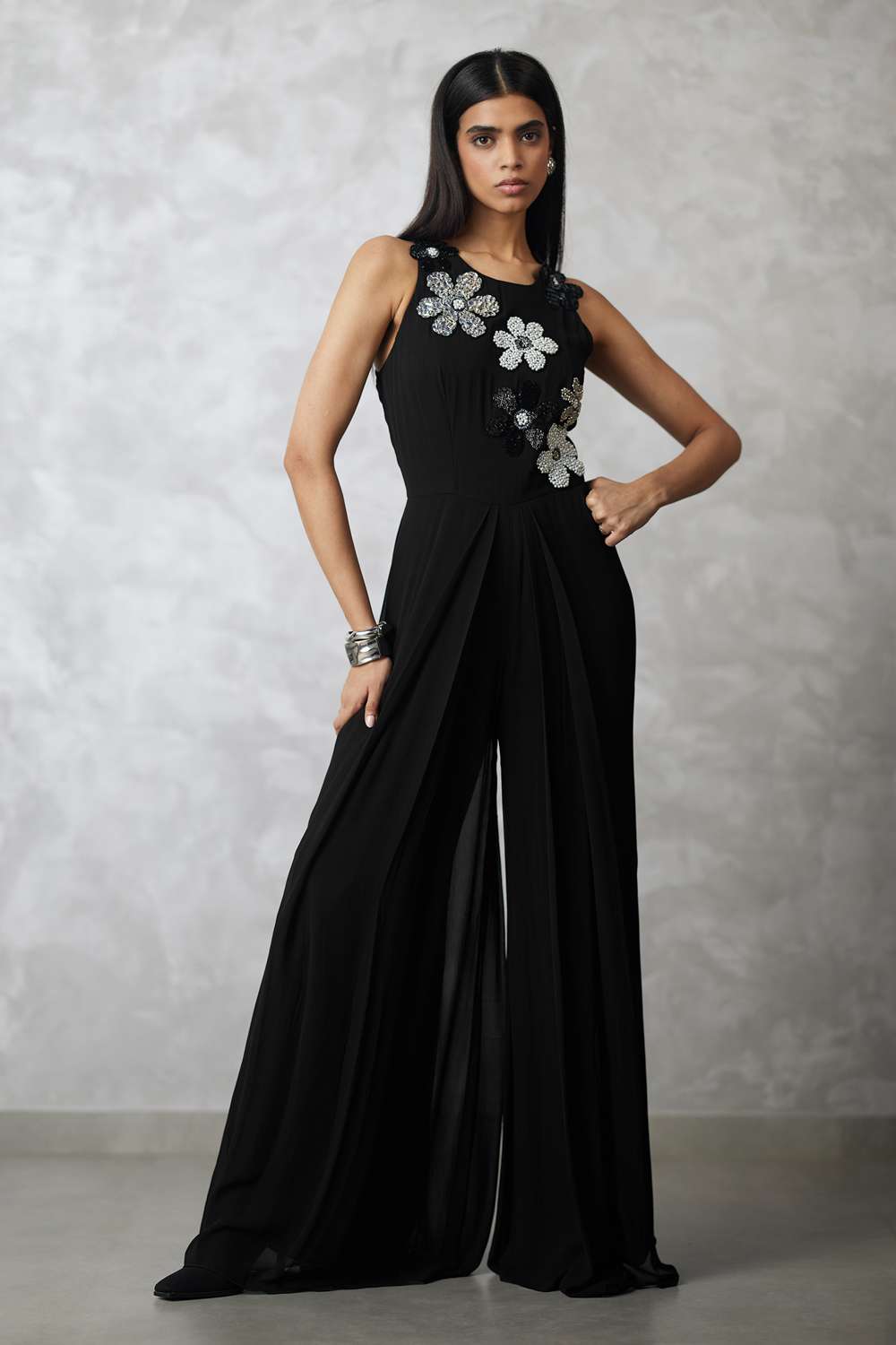 Buy Nachiket Barve Soft Black Georgette, Shantung (Lining) Jumpsuits