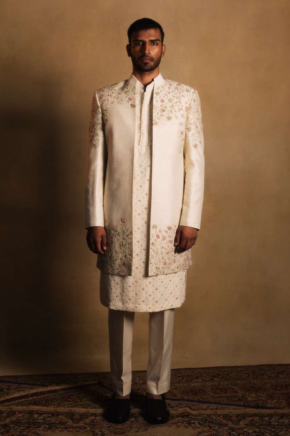 Buy Mr.Fox Soft Ivory Jacket: Raw Silk | Kurta: Georgette | Pants