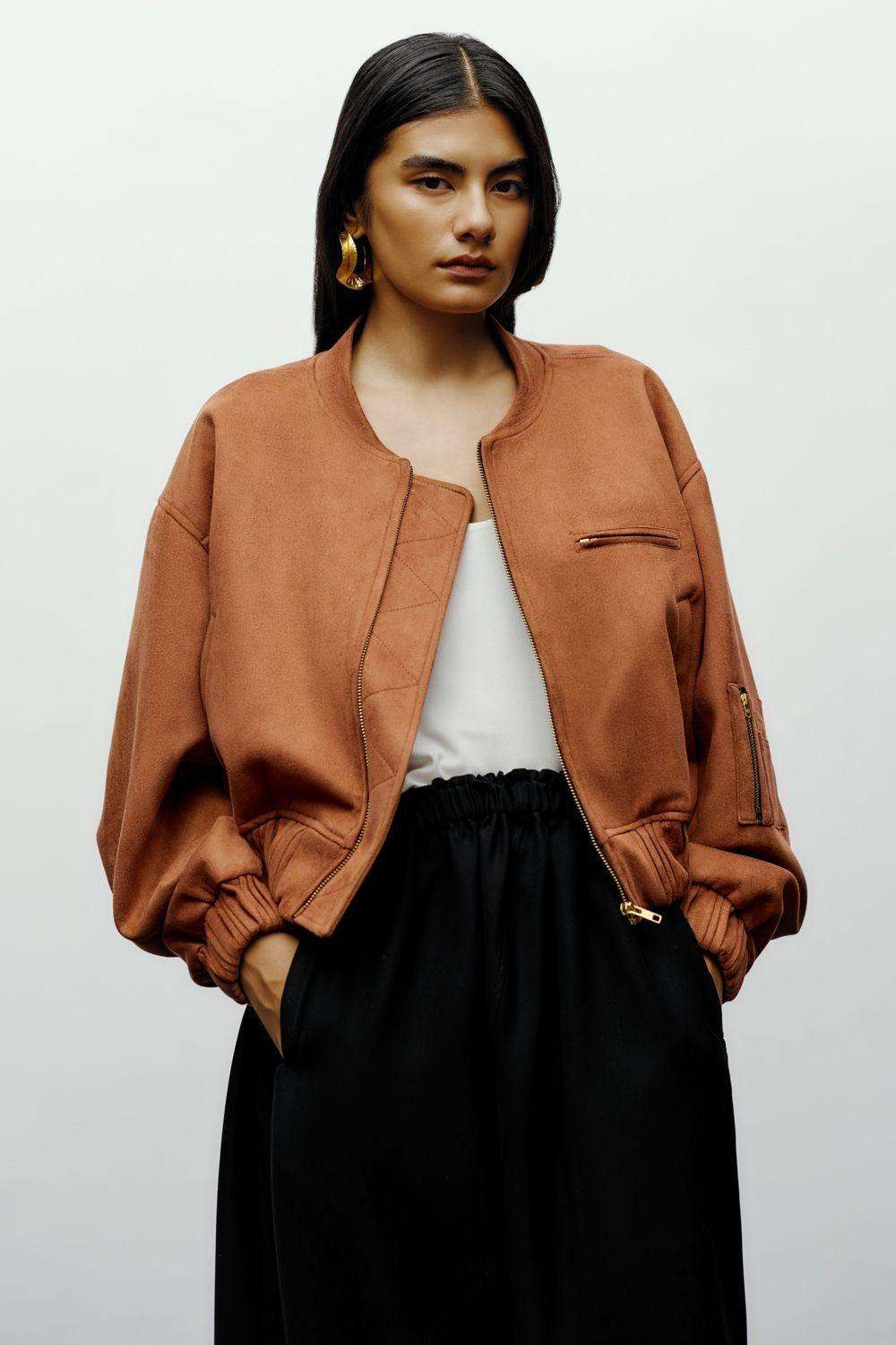 Buy 431-88 by Shweta Kapur Soft Brown Soft Faux Suede Outer Wear