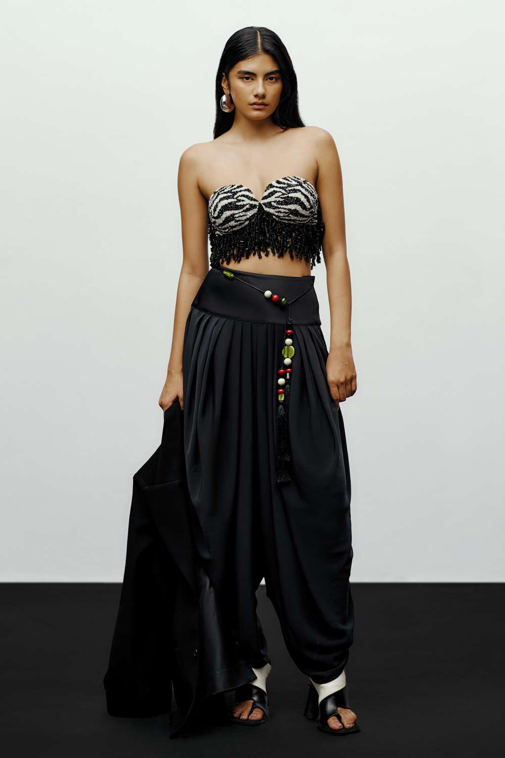 Buy 431-88 by Shweta Kapur Soft Black Satin, Georgette Bottoms