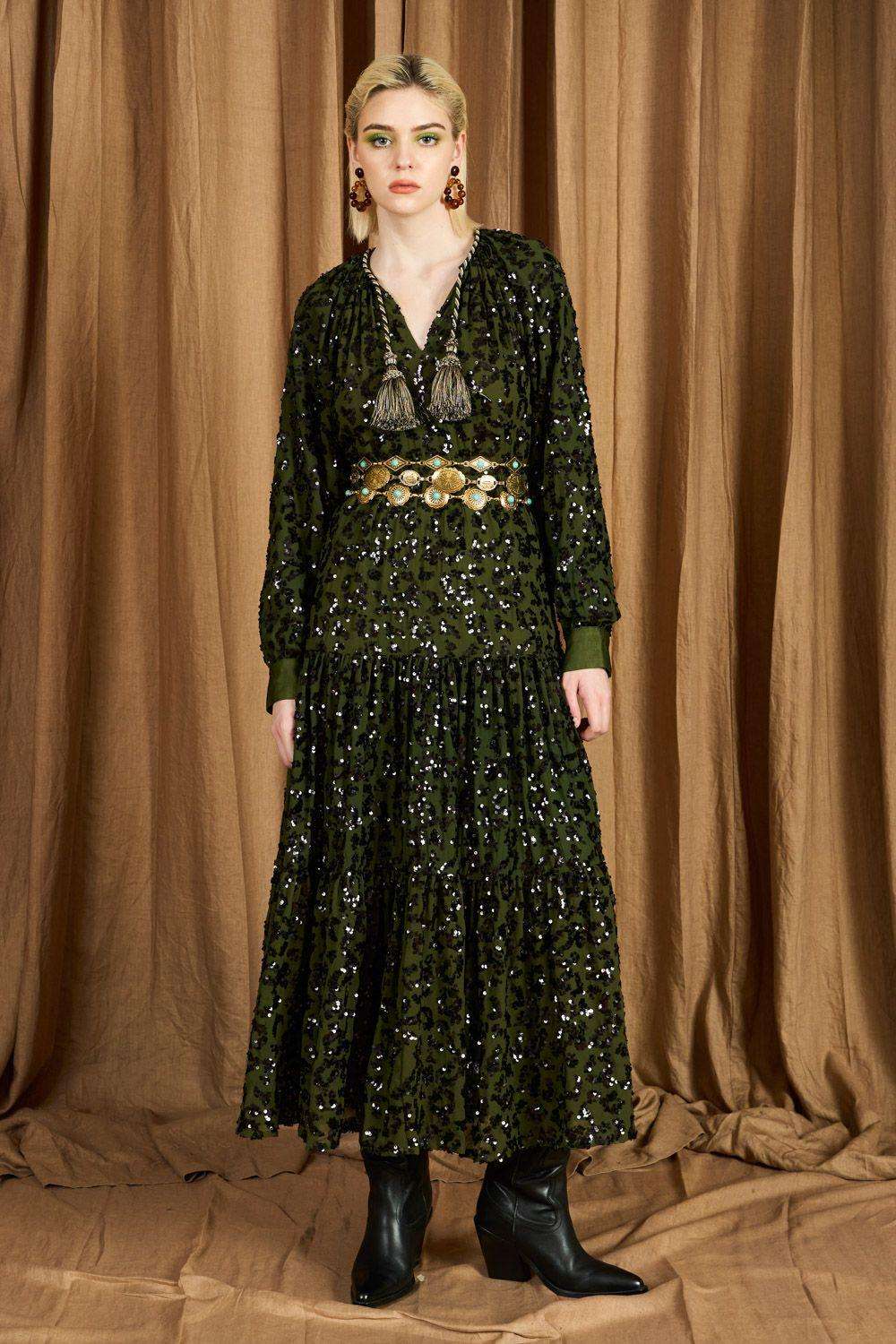 Buy Rara Avis Soft Green Viscose Lurex Dresses