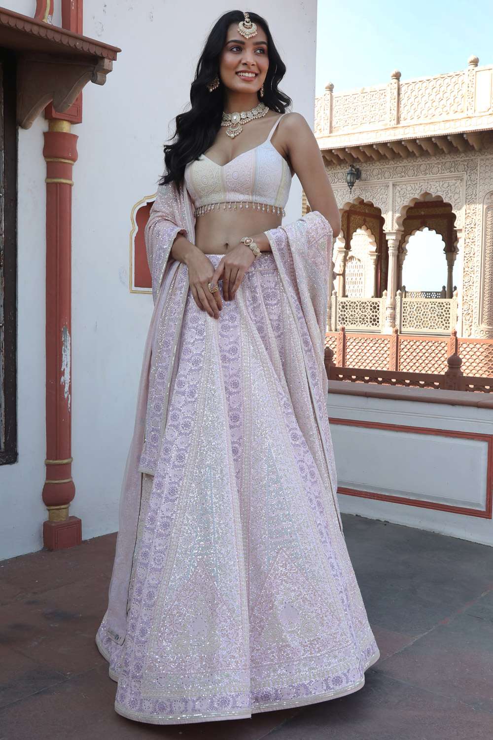Buy Multicoloured pastel chikankari lehenga set Designer Wear Ensemble
