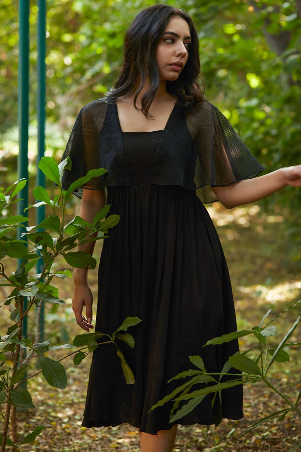 cape sleeve dress -Designer Wear - Ensemble