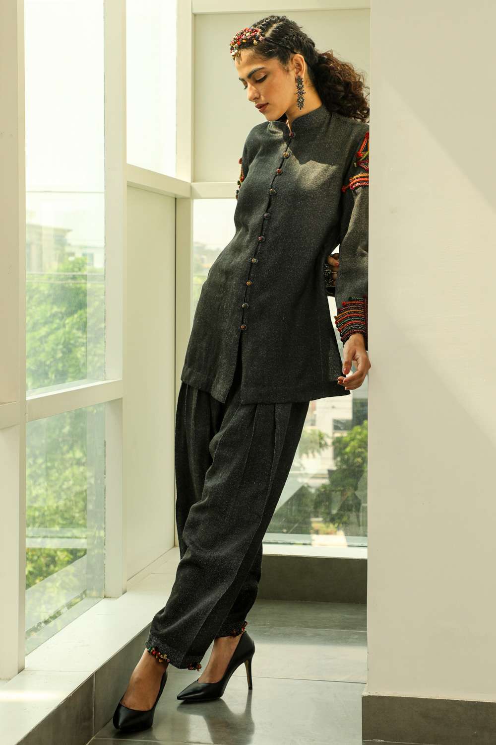 Atasi Readymade Salwar Pants Black Embroidered Cotton Salwar Kameez Suit  Indian Dress - 14 - Walmart.com