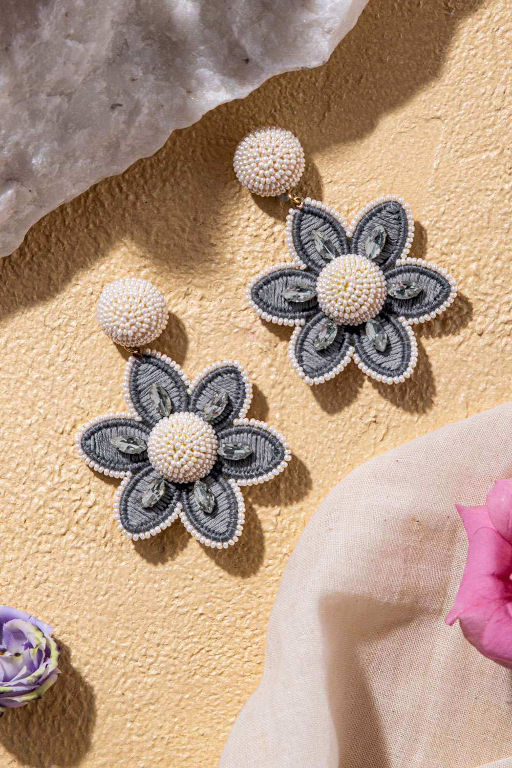 Crystal lavender flower earrings