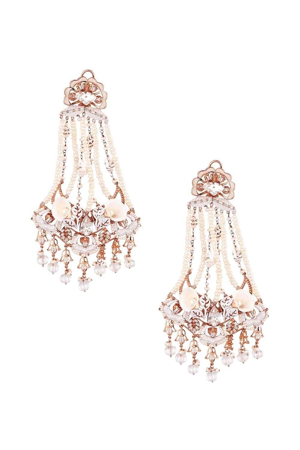 Etnico Traditional Metal Gold Plated and Pearl Chand Bali Earrings for