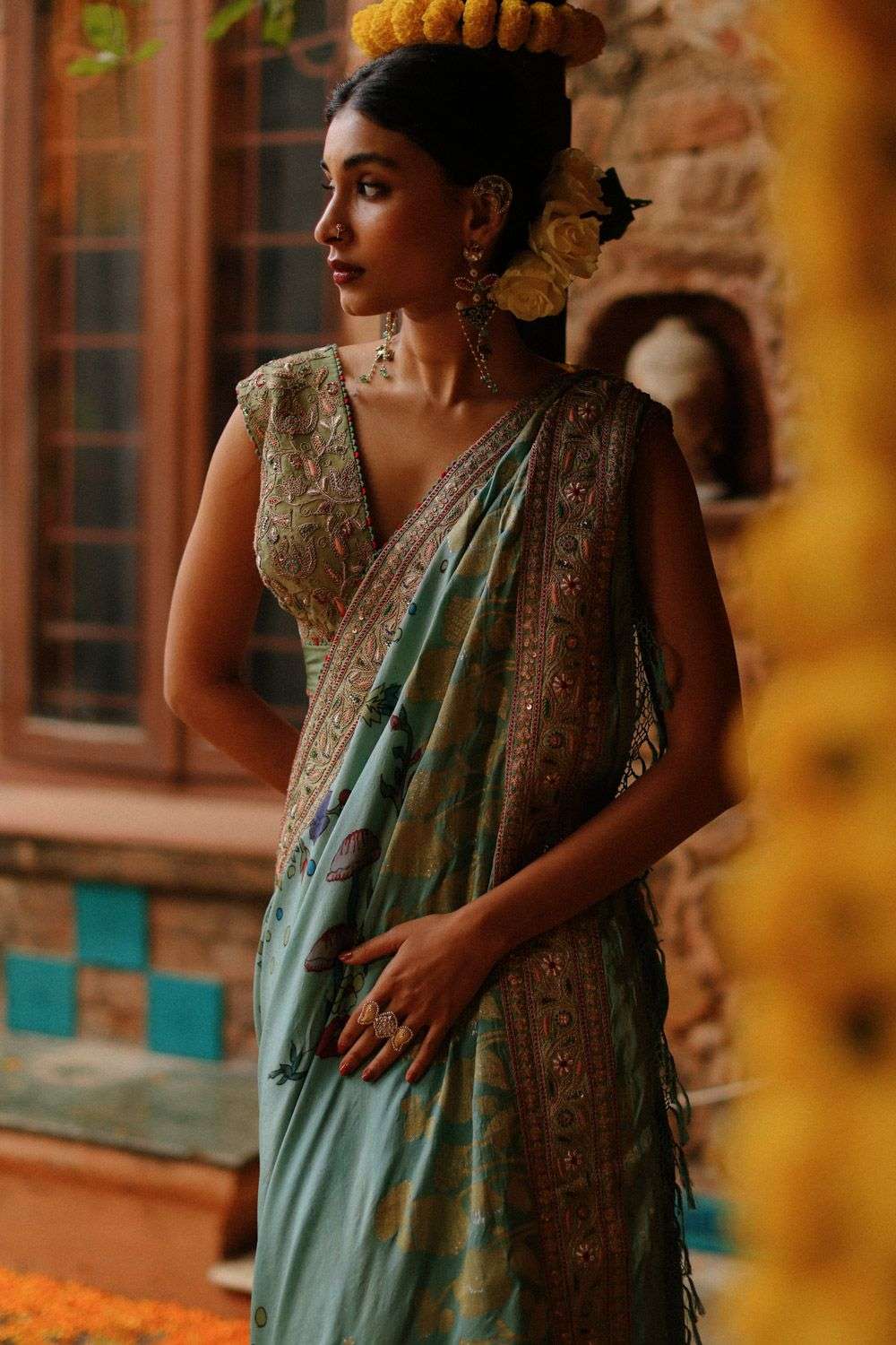 Pastel blue aj aqua banarasi sari