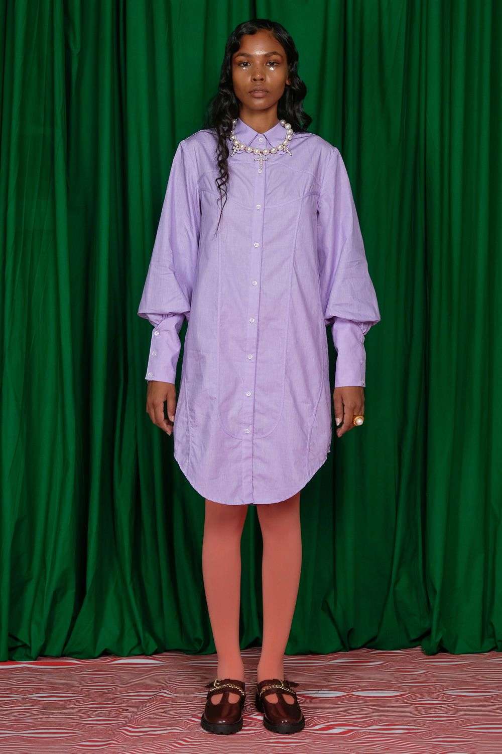 Purple bloom cotton shirt dress